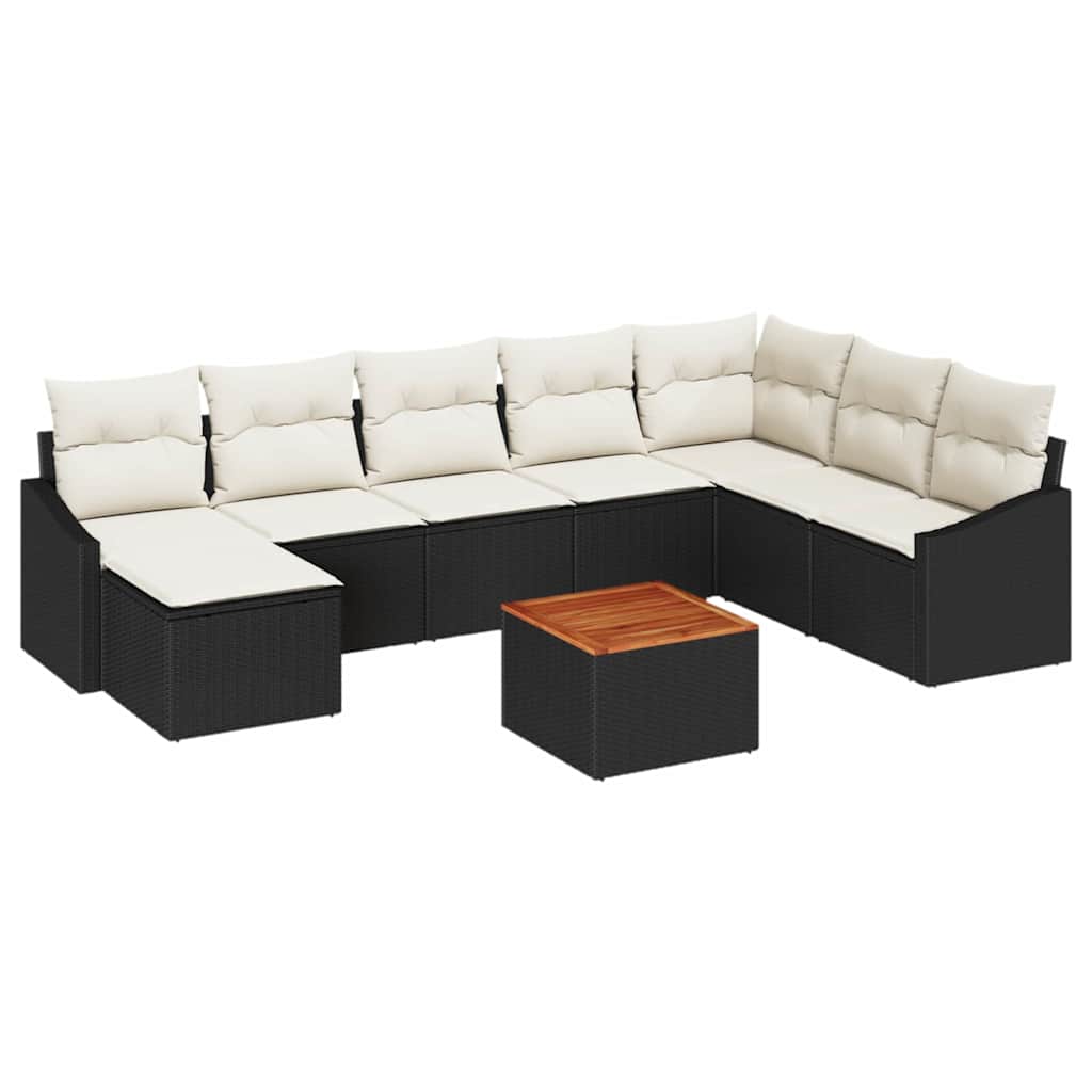 Conjunto de Sofá de Jardim 9 pcs Preto Rattan Sintético
