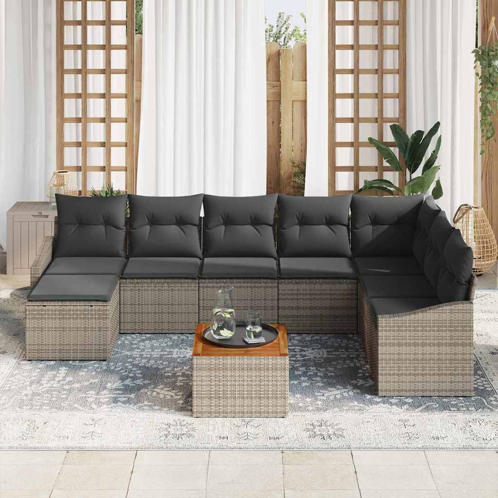 Conjunto de Sofá de Jardim 9 pcs Cinzeto Rattan Sintético