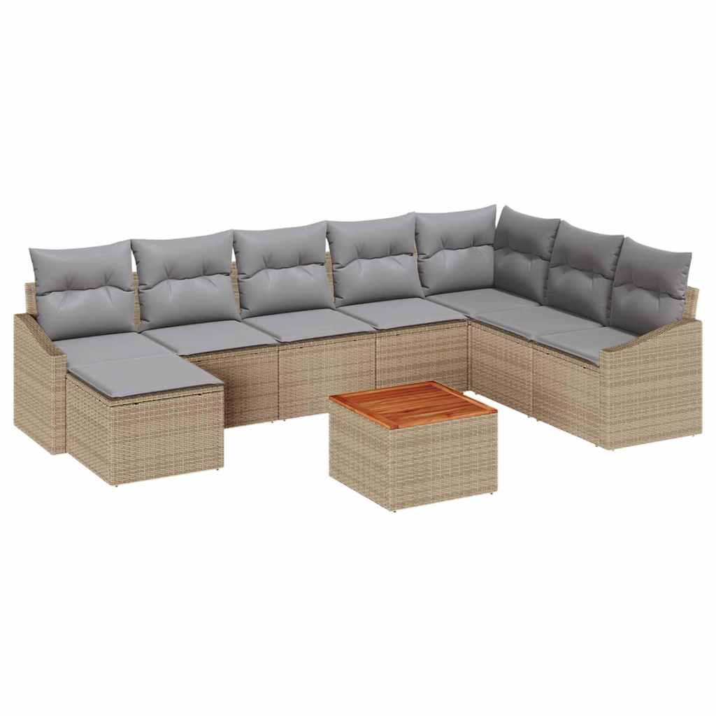 Conjunto de Sofá de Jardim 9 pcs Bege Rattan Sintético