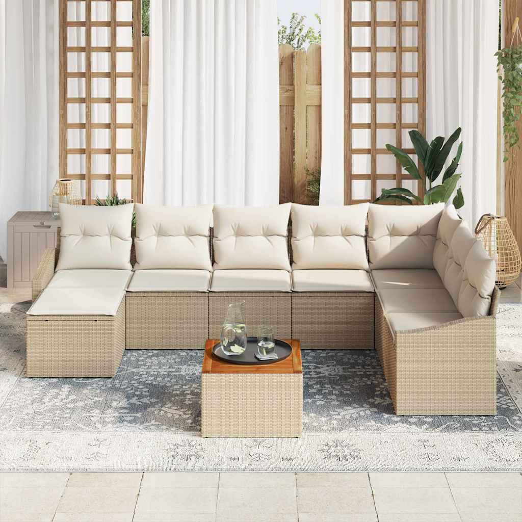 Conjunto de Sofá de Jardim 9 pcs Bege Rattan Sintético
