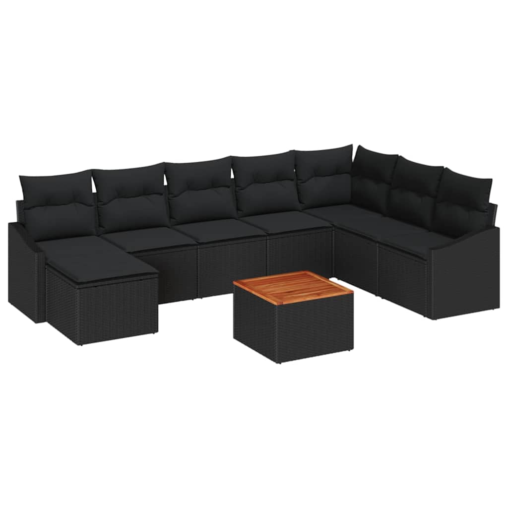 Conjunto de Sofá de Jardim 9 pcs Preto Rattan Sintético