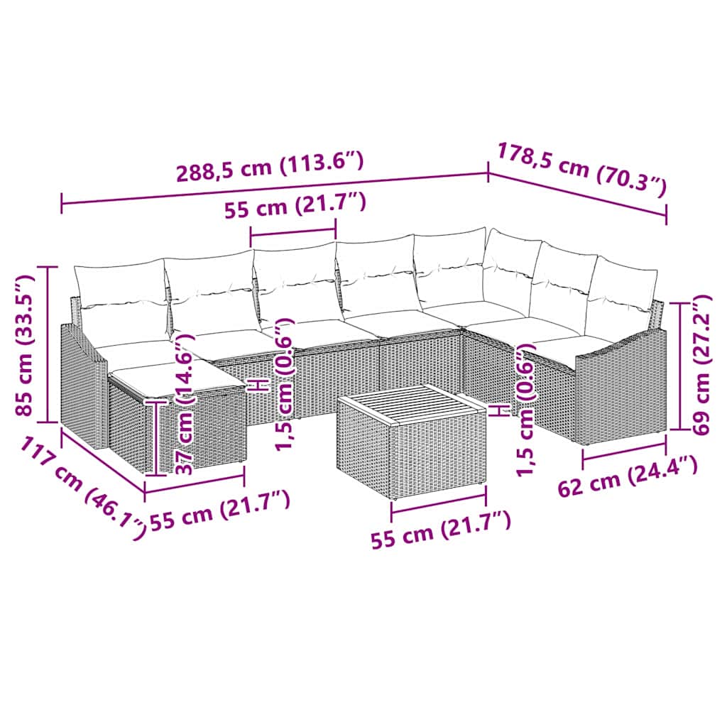 Conjunto de Sofá de Jardim 9 pcs Preto Rattan Sintético