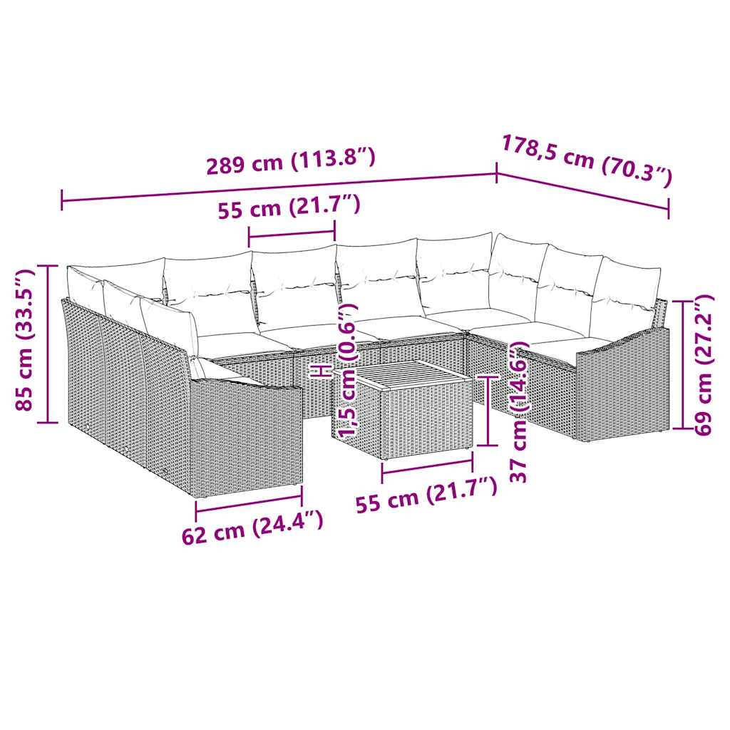 Conjunto de Sofá de Jardim 10 pcs Preto Rattan Sintético