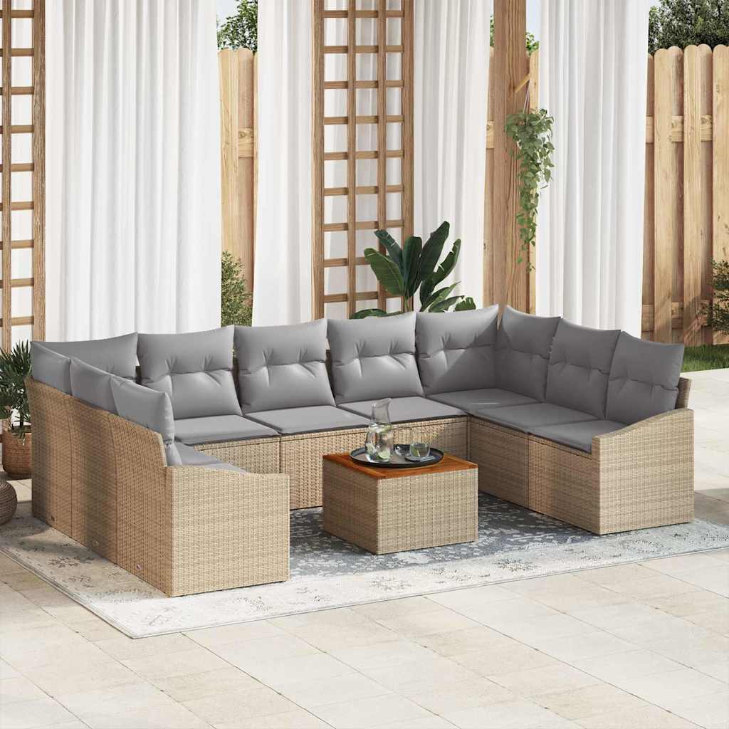 Conjunto de Sofá de Jardim 10 pcs Bege Rattan Sintético