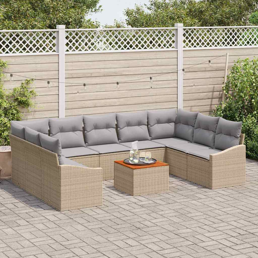 Conjunto de Sofá de Jardim 10 pcs Bege Rattan Sintético