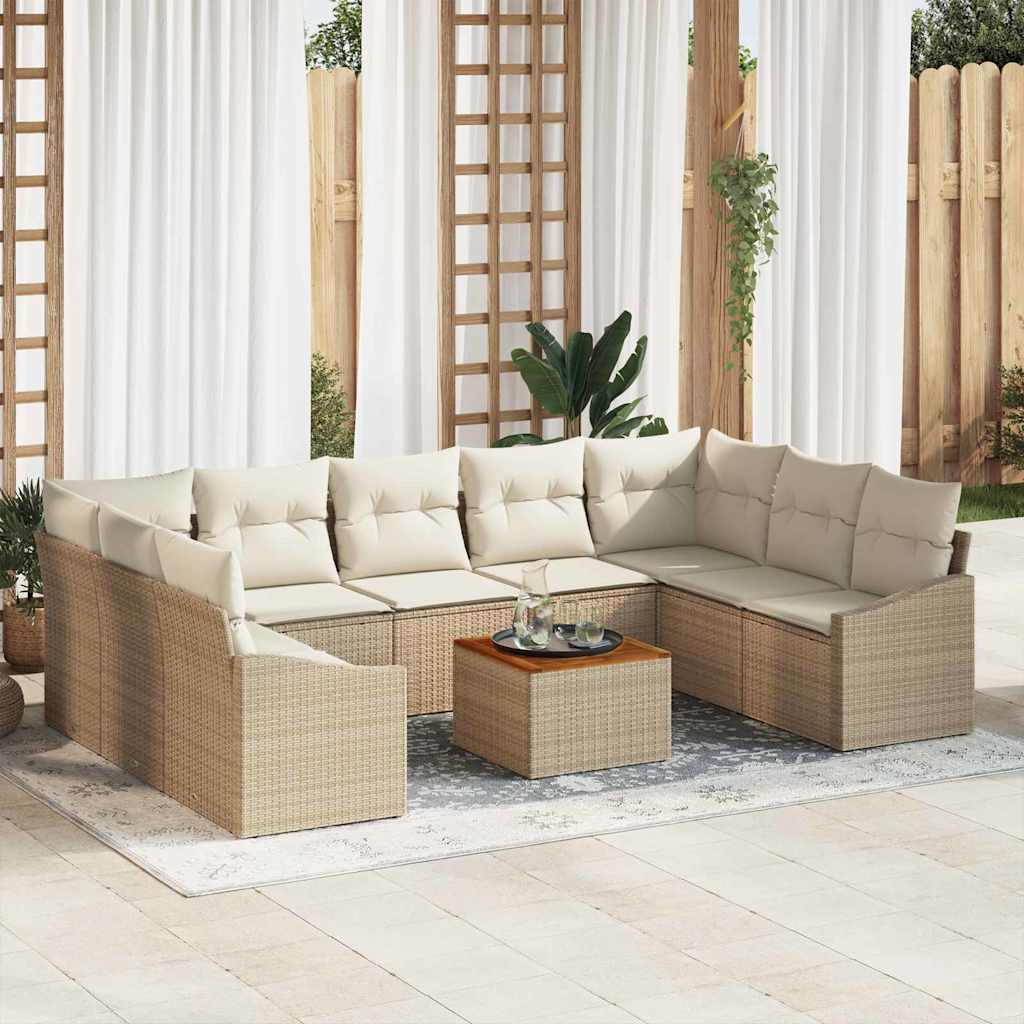 Conjunto de Sofá de Jardim 10 pcs Bege Rattan Sintético