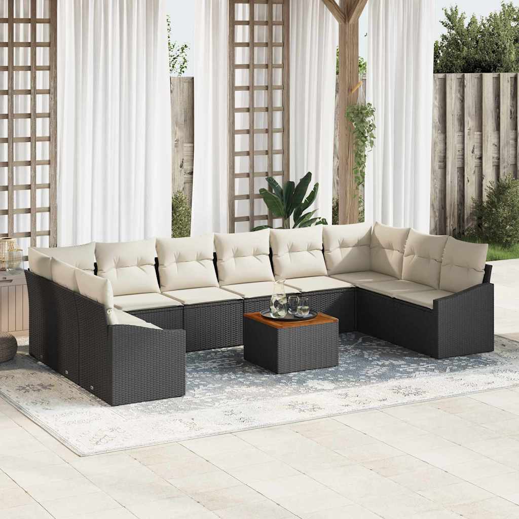 Conjunto de Sofá de Jardim 11 pcs Preto Rattan Sintético