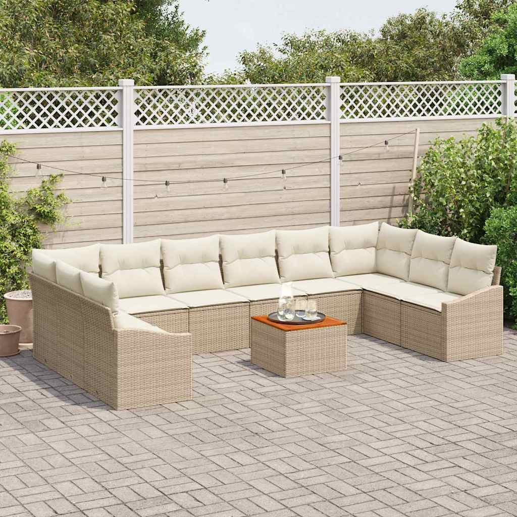 Conjunto de Sofá de Jardim 11 pcs Bege Rattan Sintético