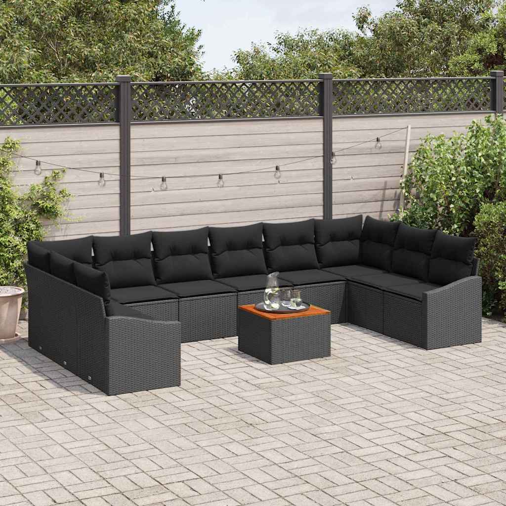 Conjunto de Sofá de Jardim 11 pcs Preto Rattan Sintético