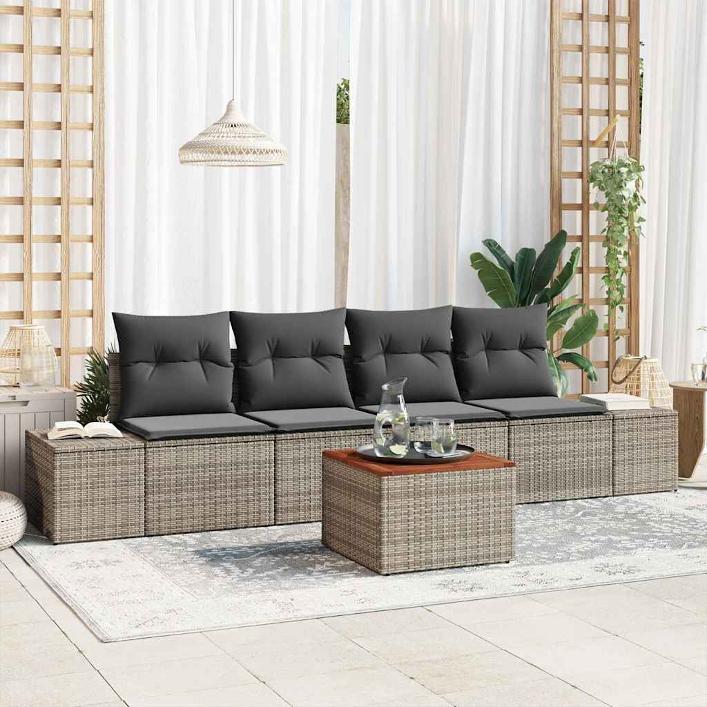 Conjunto de Sofá de Jardim 5 pcs Cinzeto Rattan Sintético