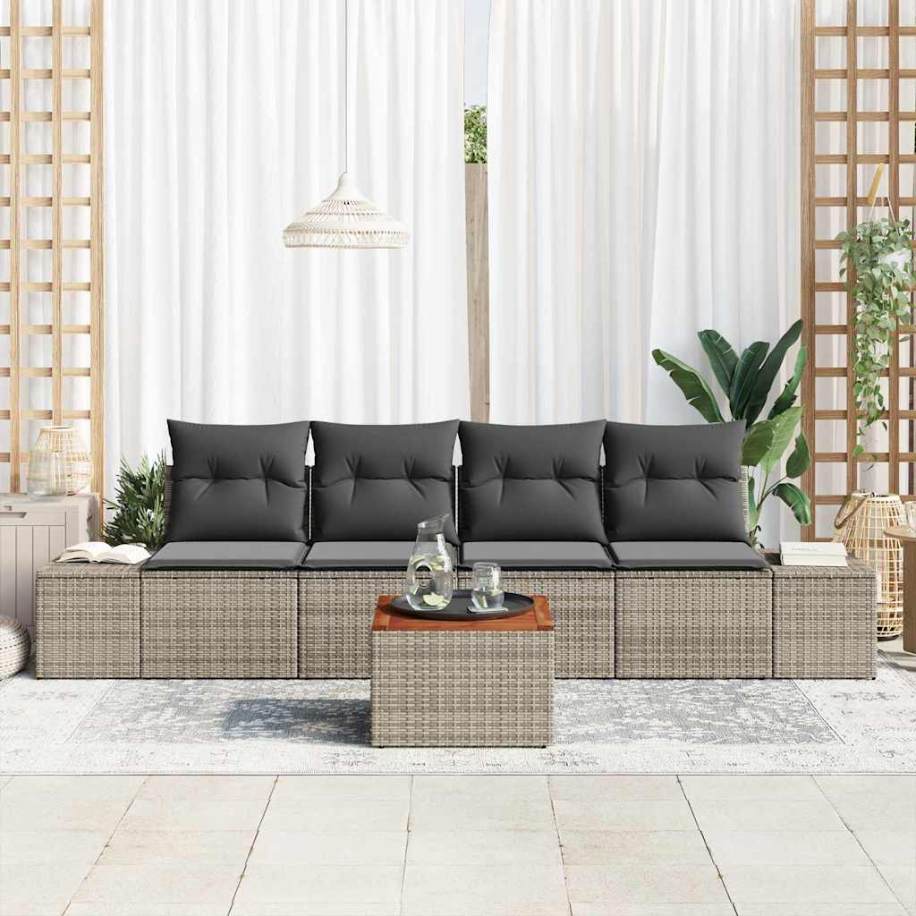 Conjunto de Sofá de Jardim 5 pcs Cinzeto Rattan Sintético