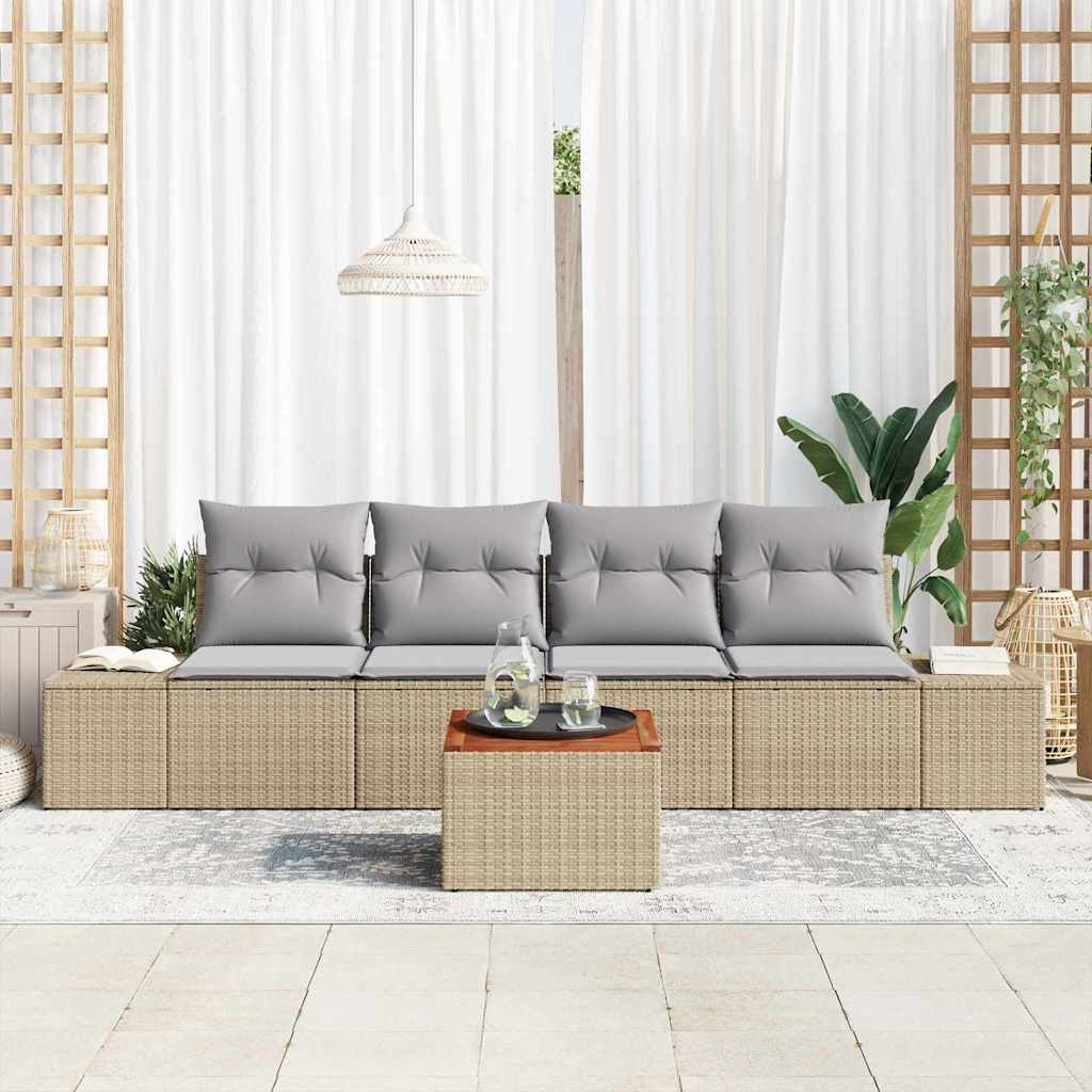 Conjunto de Sofá de Jardim 5 pcs Bege Rattan Sintético