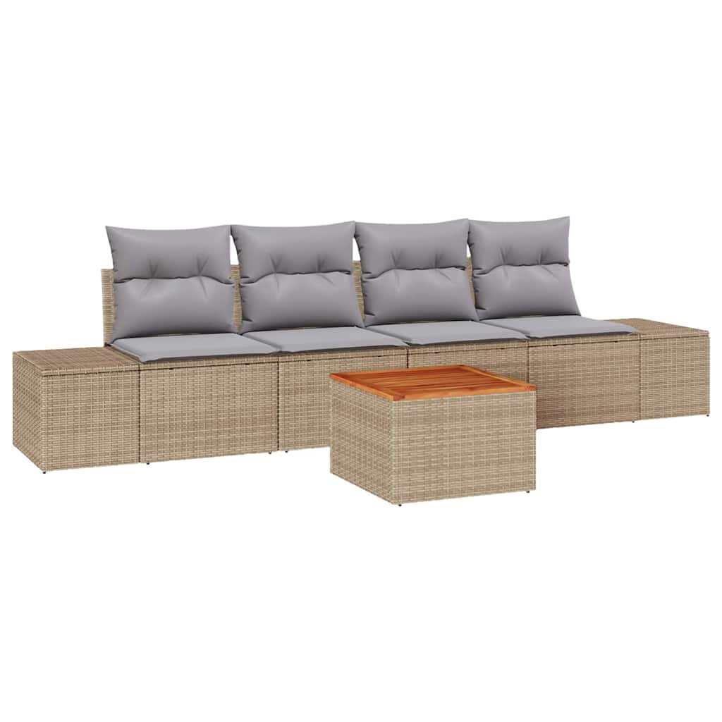 Conjunto de Sofá de Jardim 5 pcs Bege Rattan Sintético