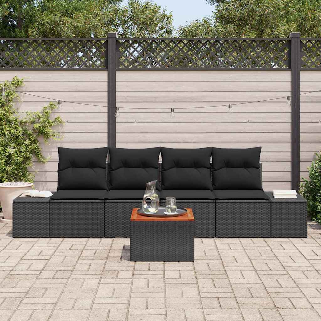 Conjunto de Sofá de Jardim 5 pcs Preto Rattan Sintético