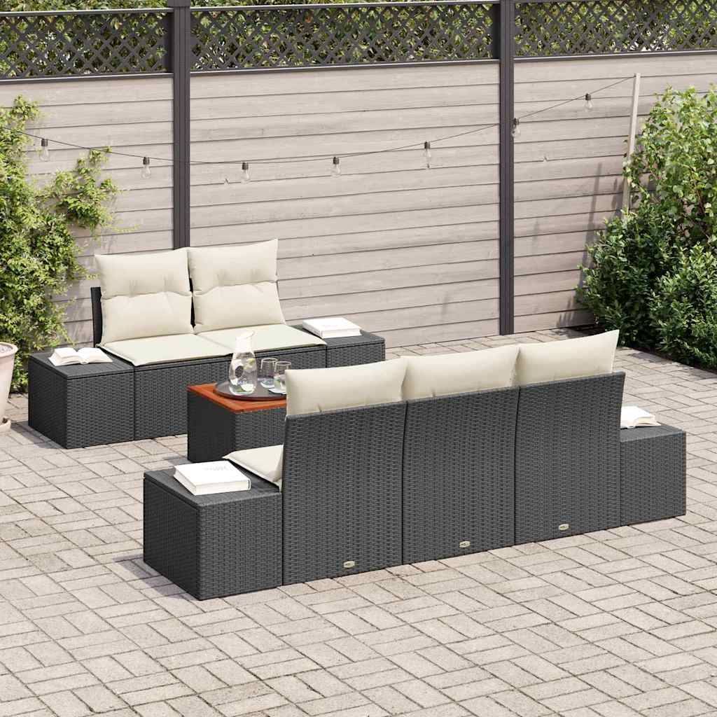 Conjunto de Sofá de Jardim 6 pcs Preto Rattan Sintético