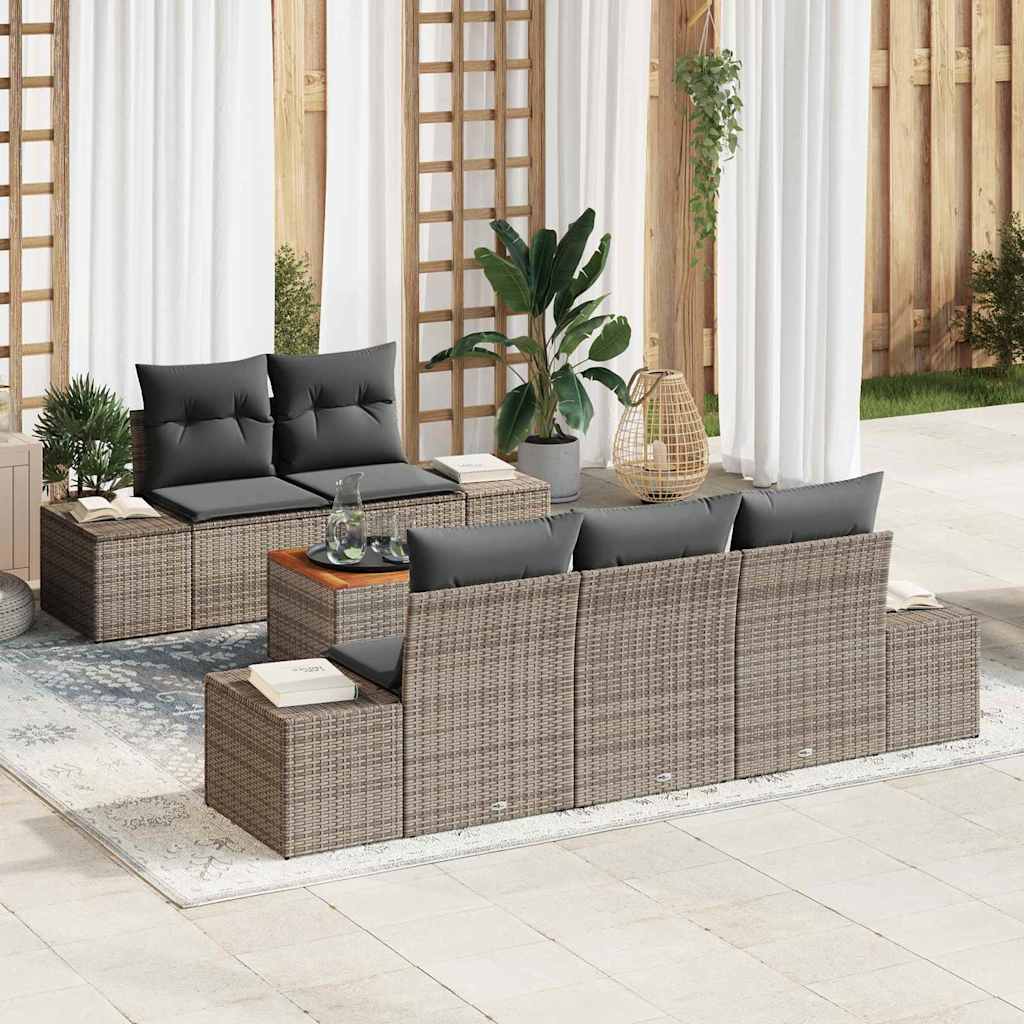 Conjunto de Sofá de Jardim 6 pcs Cinzeto Rattan Sintético