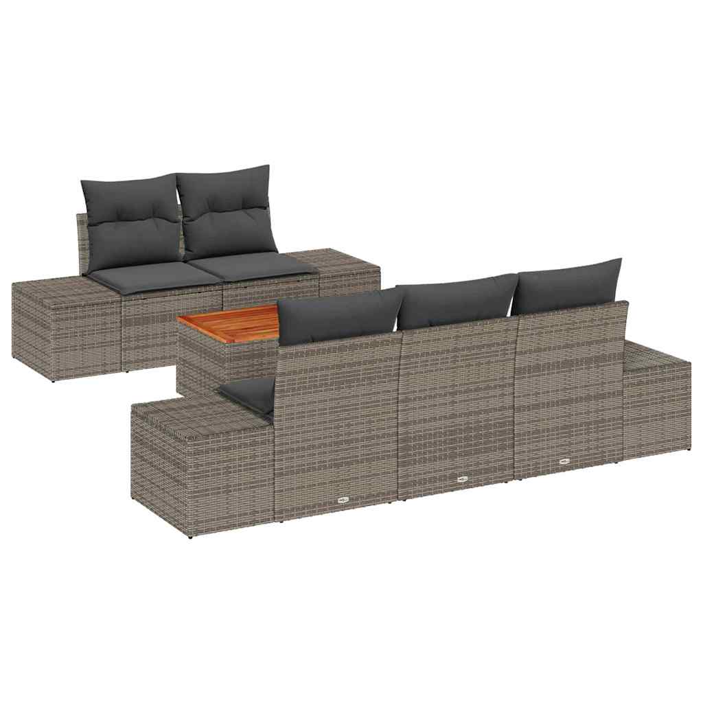 Conjunto de Sofá de Jardim 6 pcs Cinzeto Rattan Sintético