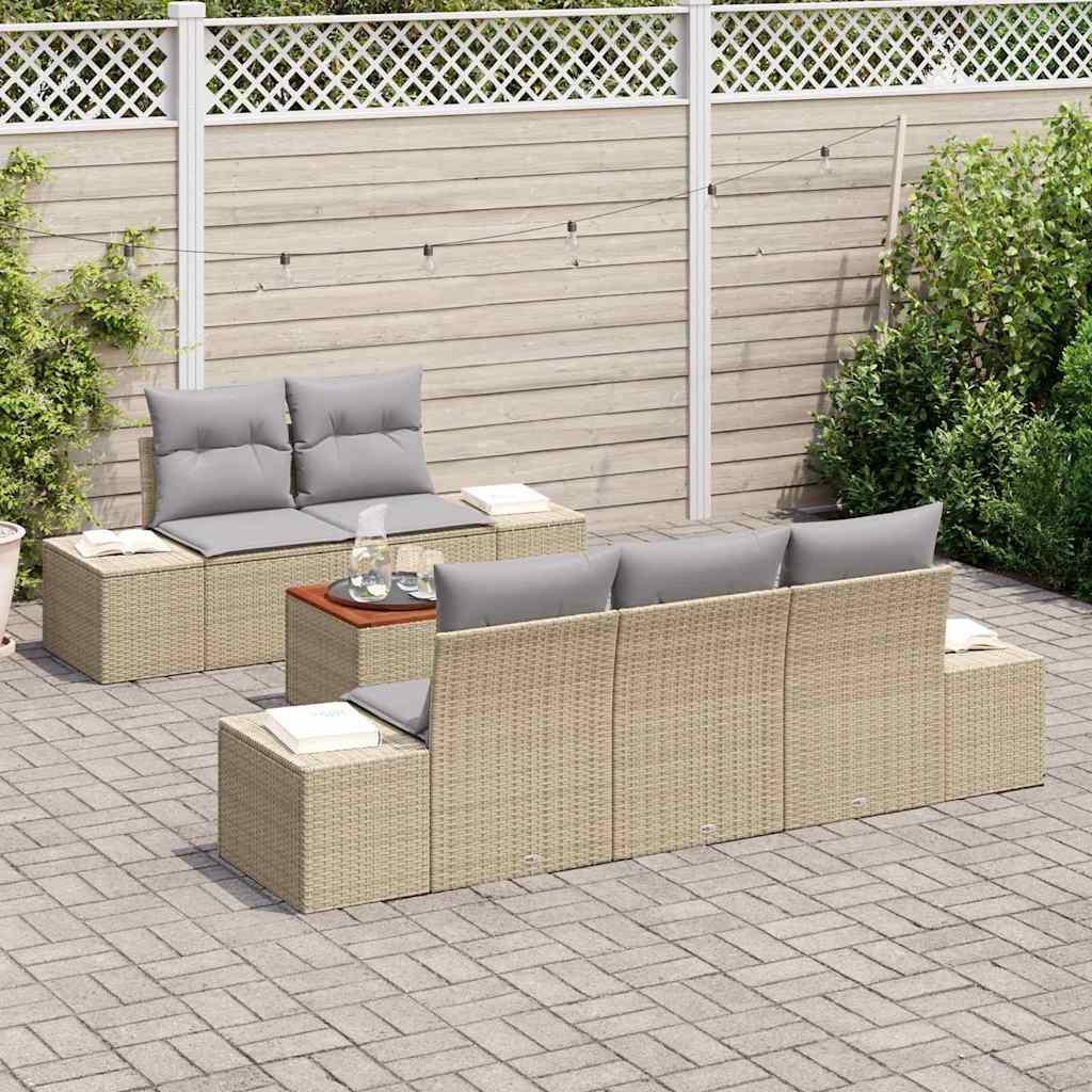 Conjunto de Sofá de Jardim 6 pcs Bege Rattan Sintético