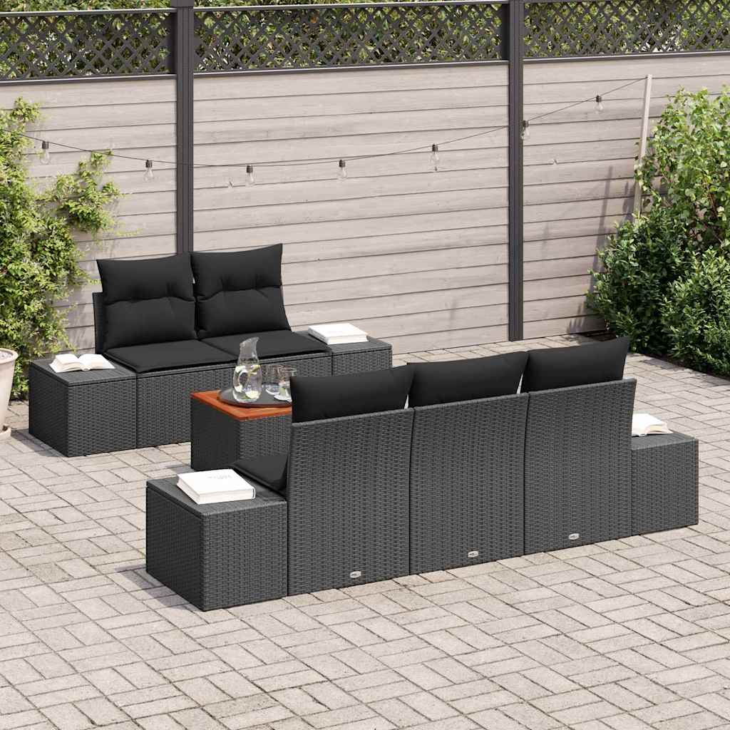 Conjunto de Sofá de Jardim 6 pcs Preto Rattan Sintético
