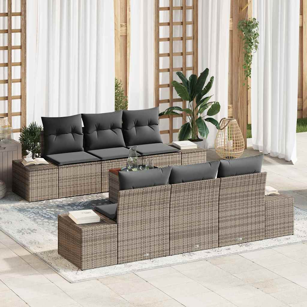 Conjunto de Sofá de Jardim 7 pcs Cinzeto Rattan Sintético