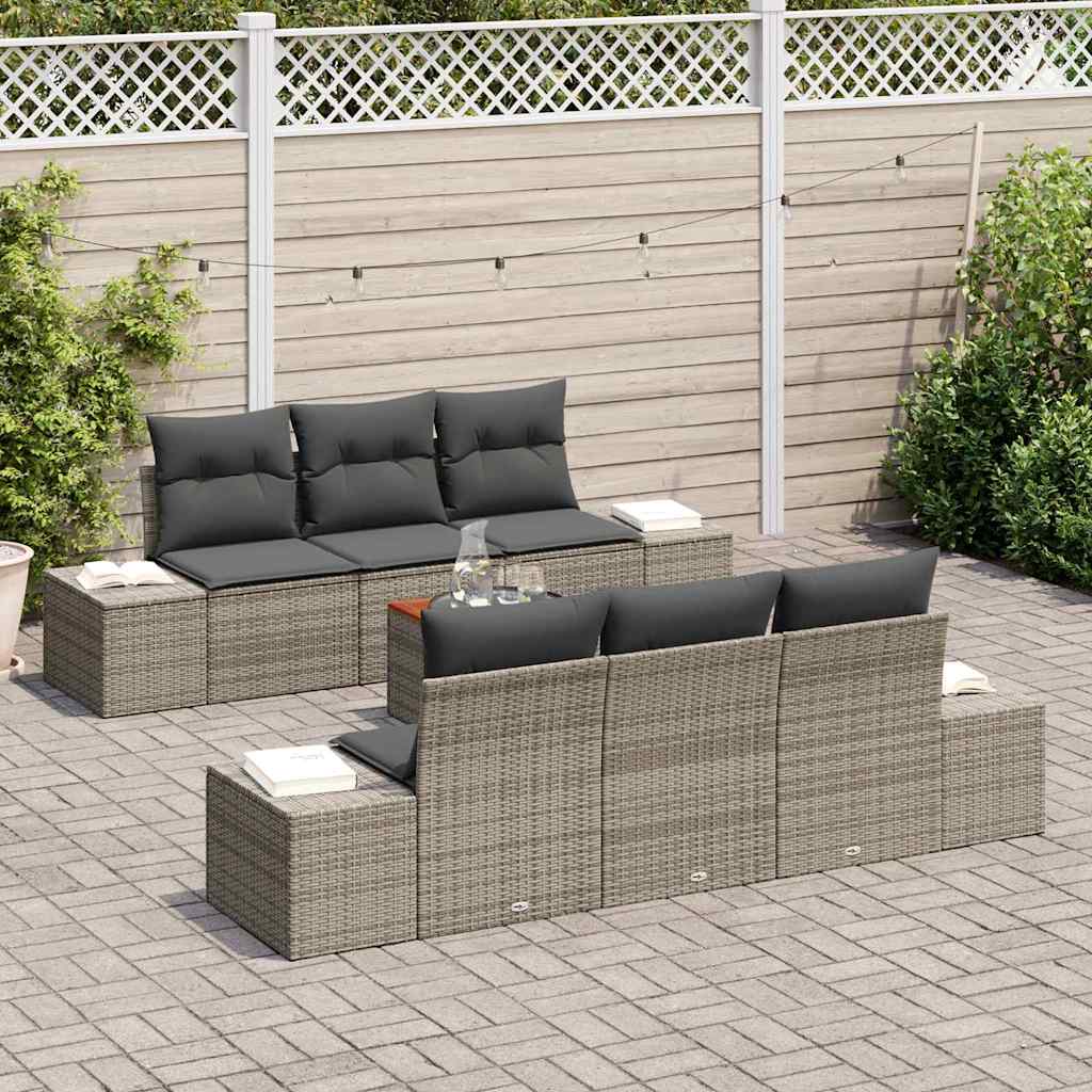 Conjunto de Sofá de Jardim 7 pcs Cinzeto Rattan Sintético