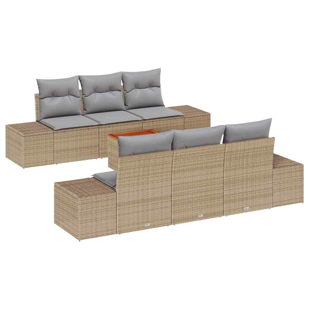 Conjunto de Sofá de Jardim 7 pcs Bege Rattan Sintético
