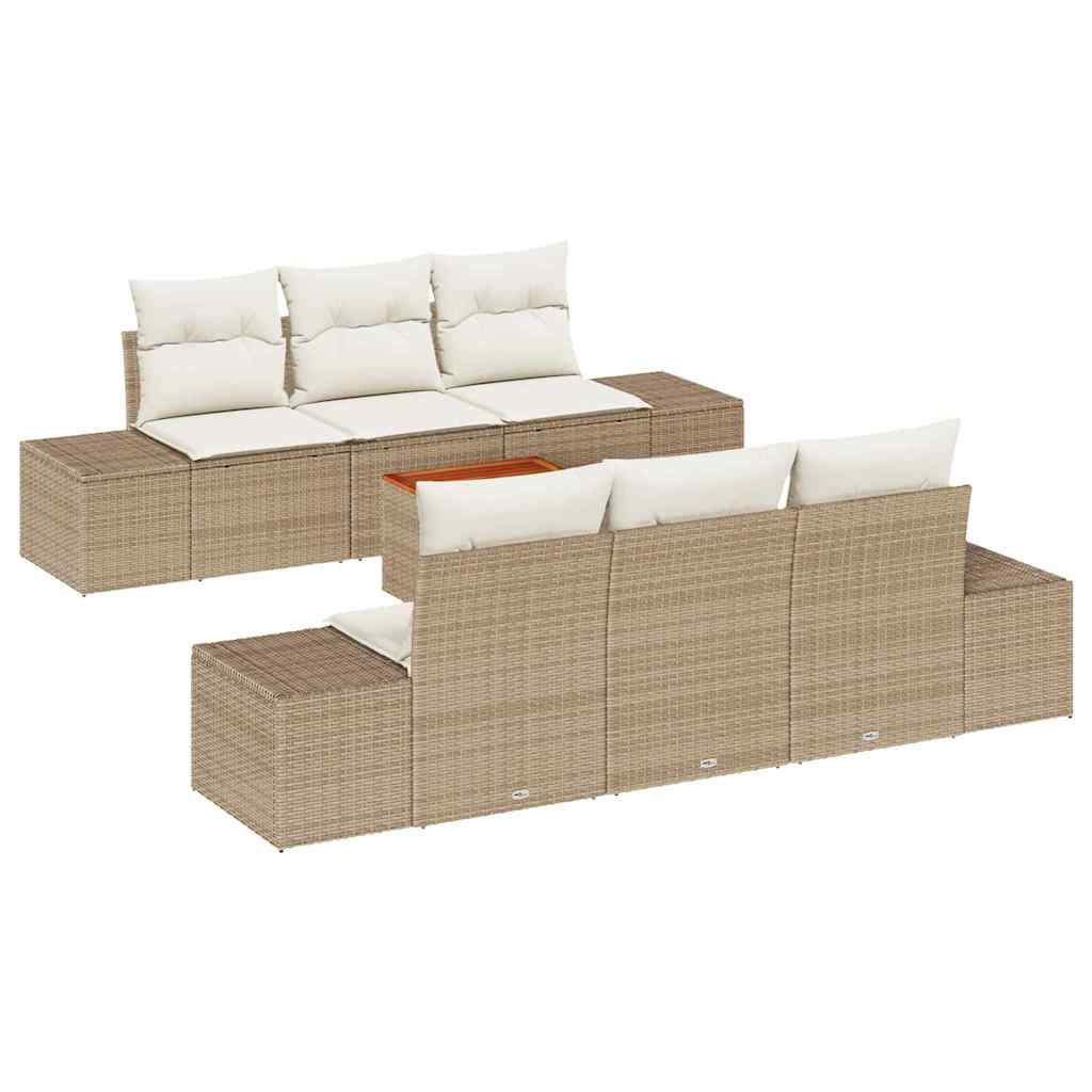 Conjunto de Sofá de Jardim 7 pcs Bege Rattan Sintético