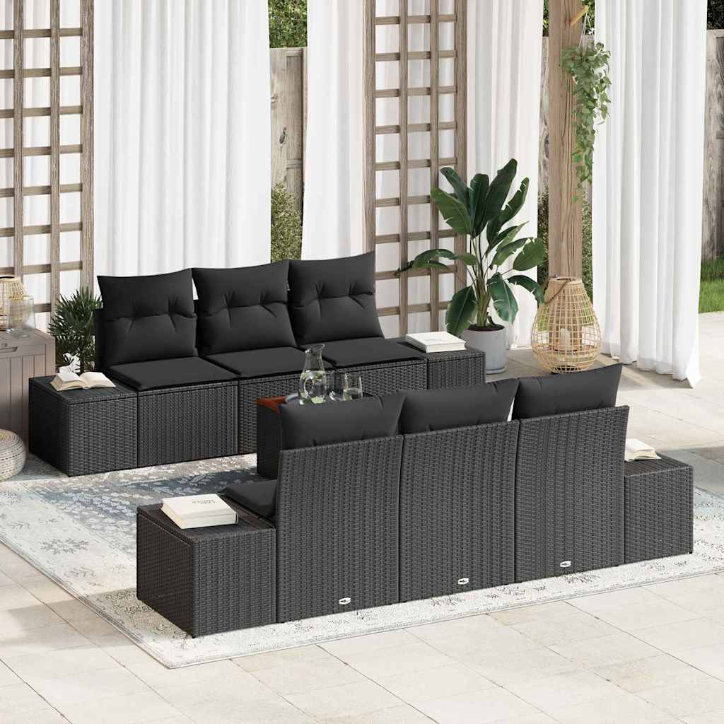 Conjunto de Sofá de Jardim 7 pcs Preto Rattan Sintético