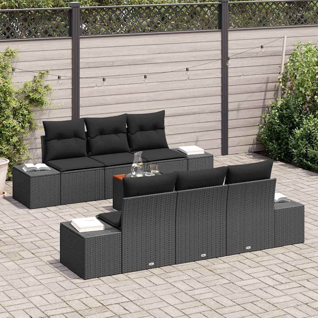 Conjunto de Sofá de Jardim 7 pcs Preto Rattan Sintético
