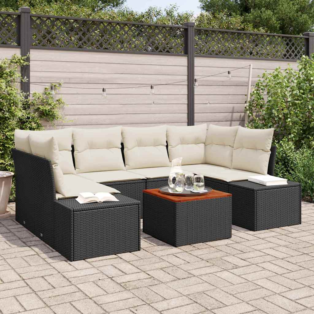 Conjunto de Sofá de Jardim 7 pcs Preto Rattan Sintético