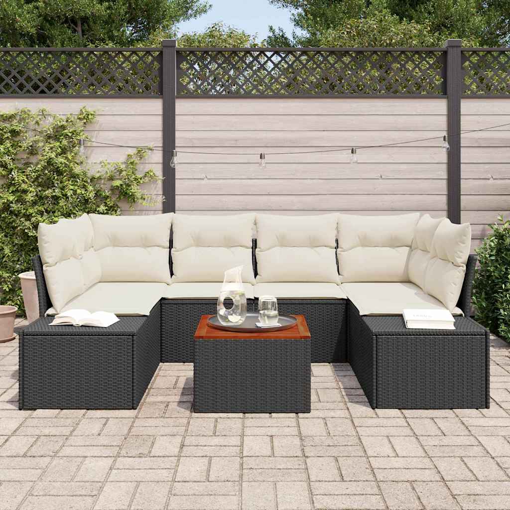 Conjunto de Sofá de Jardim 7 pcs Preto Rattan Sintético