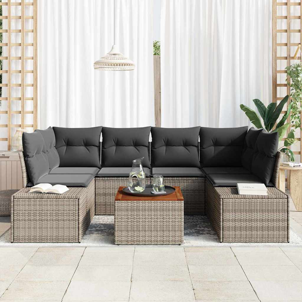 Conjunto de Sofá de Jardim 7 pcs Cinzeto Rattan Sintético