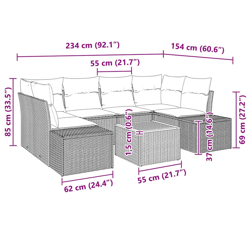 Conjunto de Sofá de Jardim 7 pcs Cinzeto Rattan Sintético