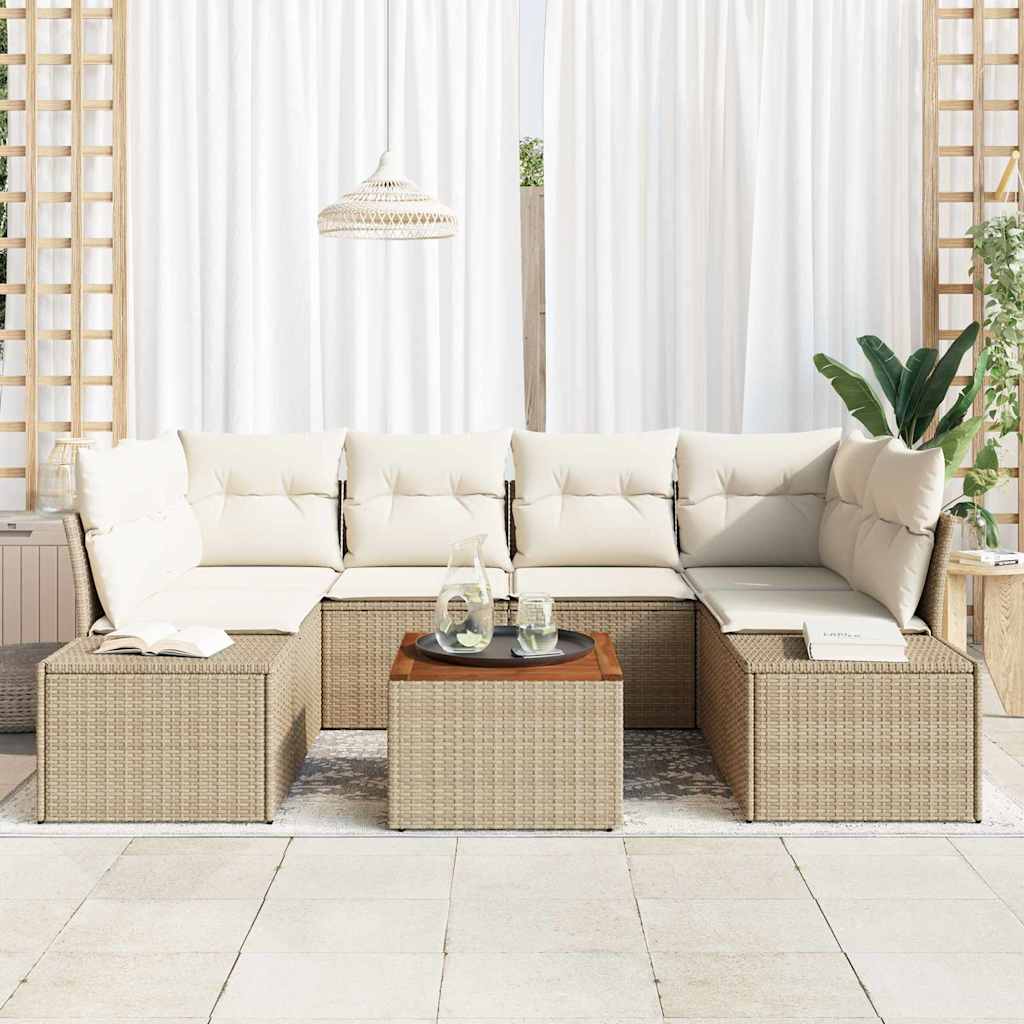 Conjunto de Sofá de Jardim 7 pcs Bege Rattan Sintético