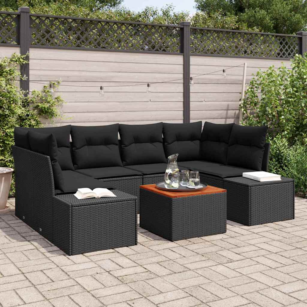 Conjunto de Sofá de Jardim 7 pcs Preto Rattan Sintético