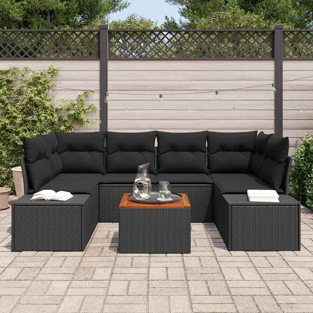 Conjunto de Sofá de Jardim 7 pcs Preto Rattan Sintético