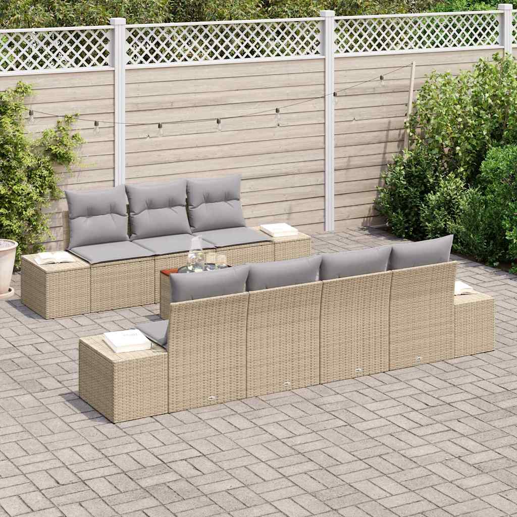 Conjunto de Sofá de Jardim 8 pcs Bege Rattan Sintético