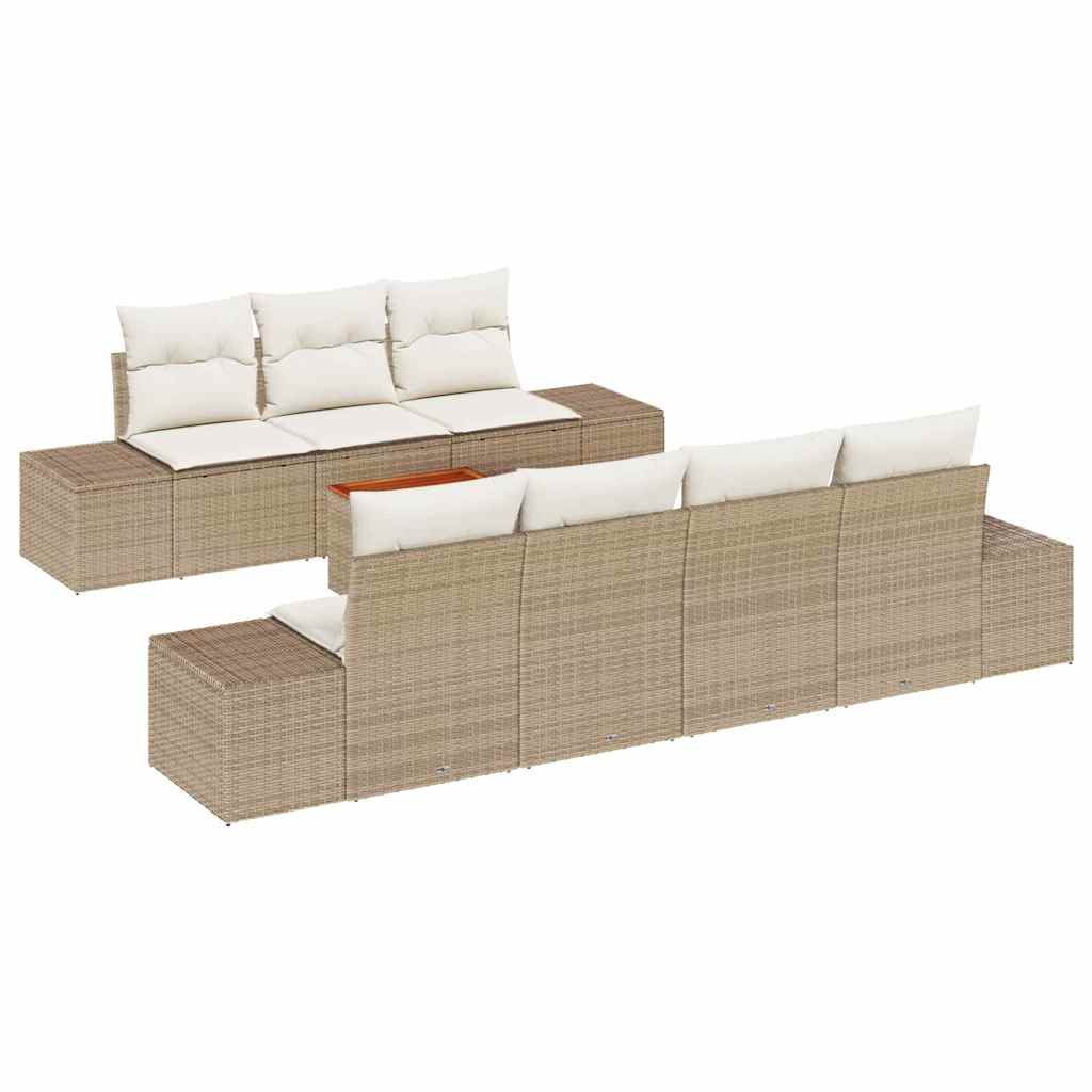 Conjunto de Sofá de Jardim 8 pcs Bege Rattan Sintético