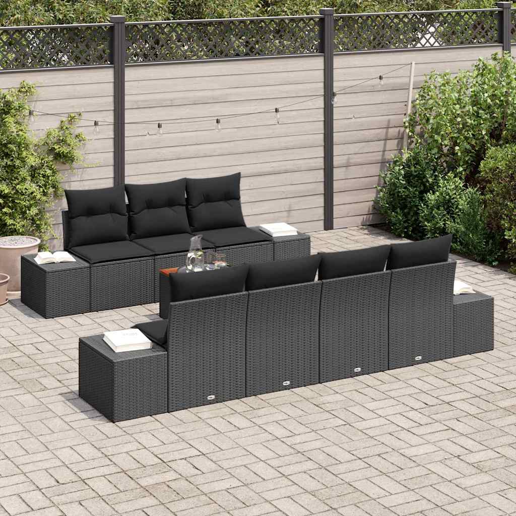 Conjunto de Sofá de Jardim 8 pcs Preto Rattan Sintético