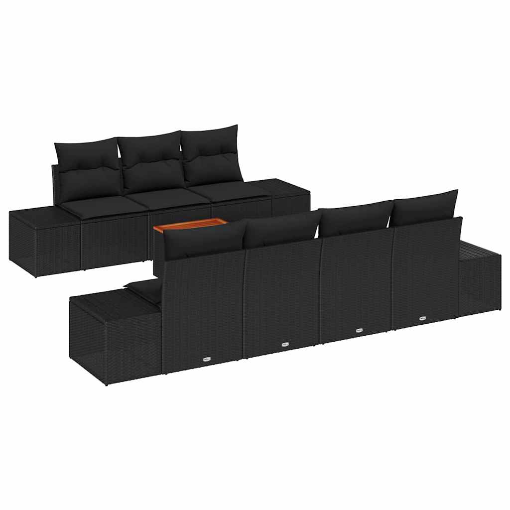 Conjunto de Sofá de Jardim 8 pcs Preto Rattan Sintético