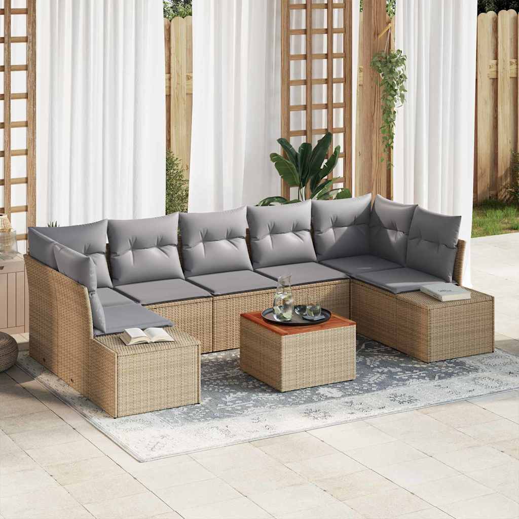 Conjunto de Sofá de Jardim 8 pcs Bege Rattan Sintético