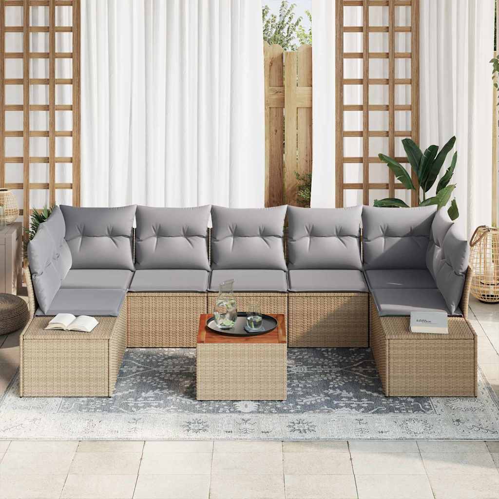 Conjunto de Sofá de Jardim 8 pcs Bege Rattan Sintético