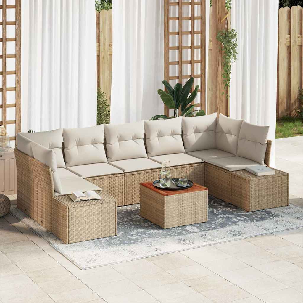 Conjunto de Sofá de Jardim 8 pcs Bege Rattan Sintético