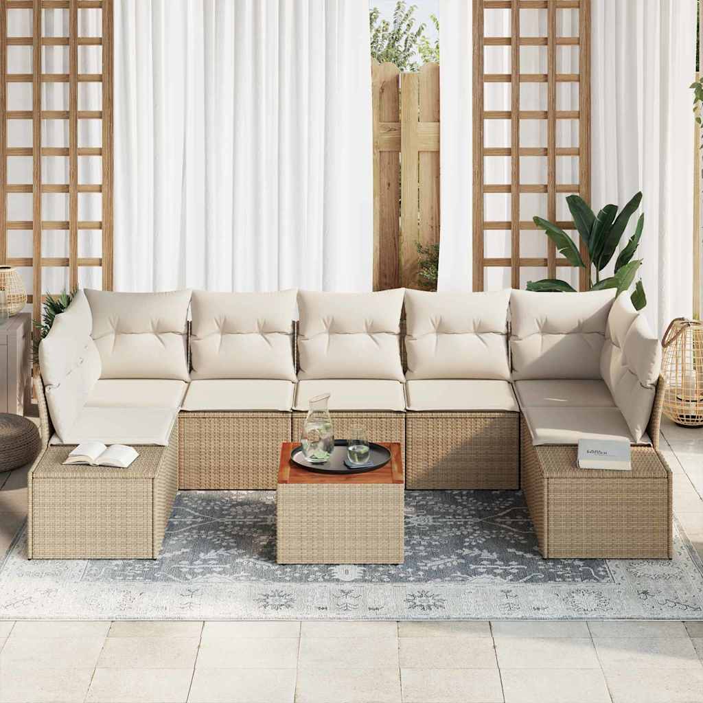 Conjunto de Sofá de Jardim 8 pcs Bege Rattan Sintético