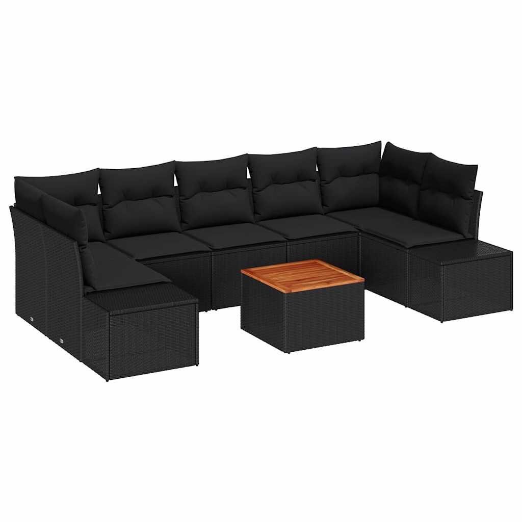 Conjunto de Sofá de Jardim 8 pcs Preto Rattan Sintético
