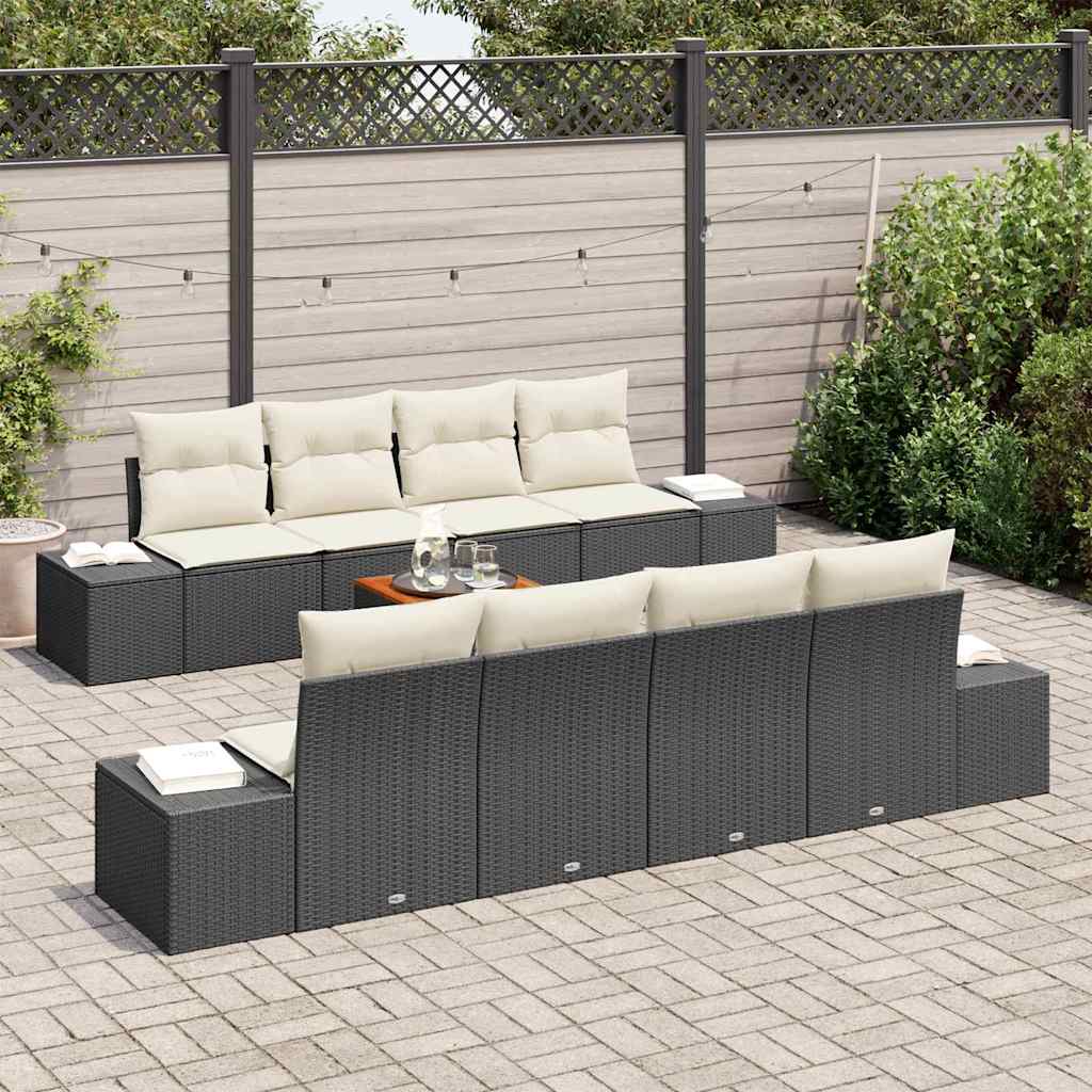 Conjunto de Sofá de Jardim 9 pcs Preto Rattan Sintético
