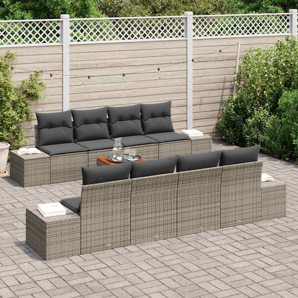 Conjunto de Sofá de Jardim 9 pcs Cinzeto Rattan Sintético