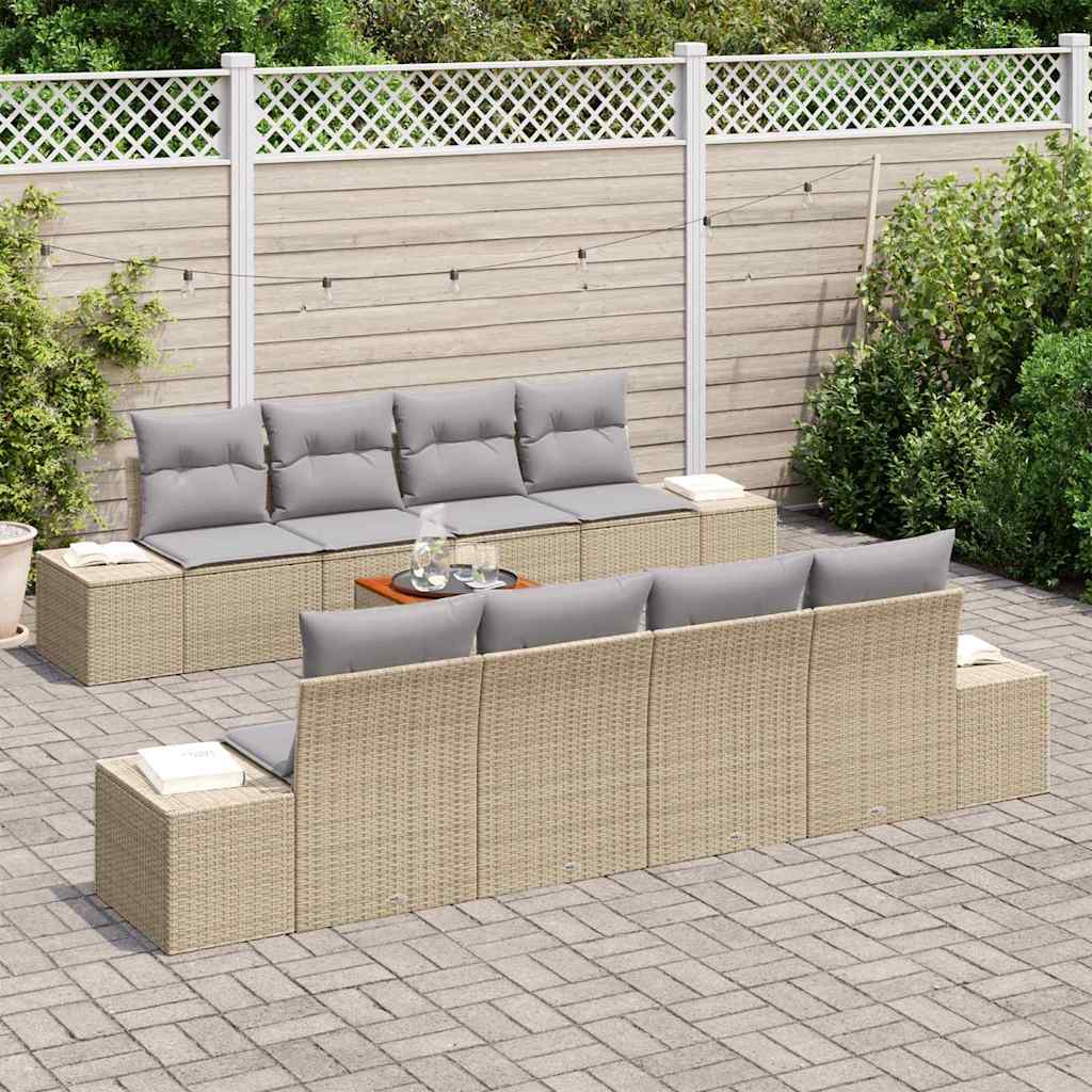 Conjunto de Sofá de Jardim 9 pcs Bege Rattan Sintético