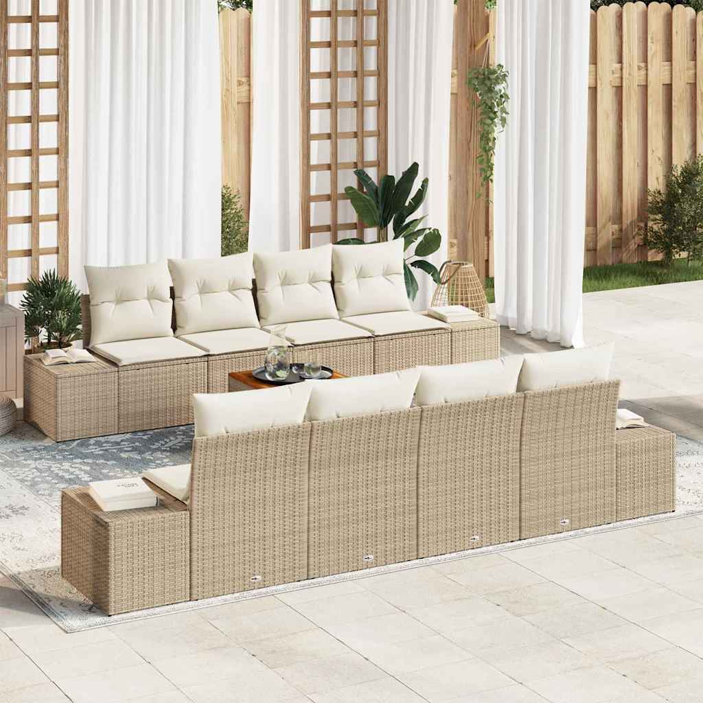 Conjunto de Sofá de Jardim 9 pcs Bege Rattan Sintético