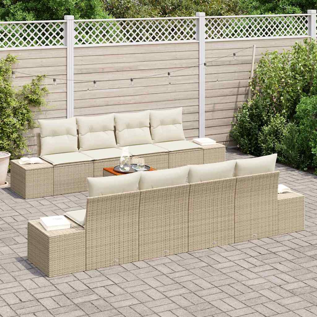 Conjunto de Sofá de Jardim 9 pcs Bege Rattan Sintético